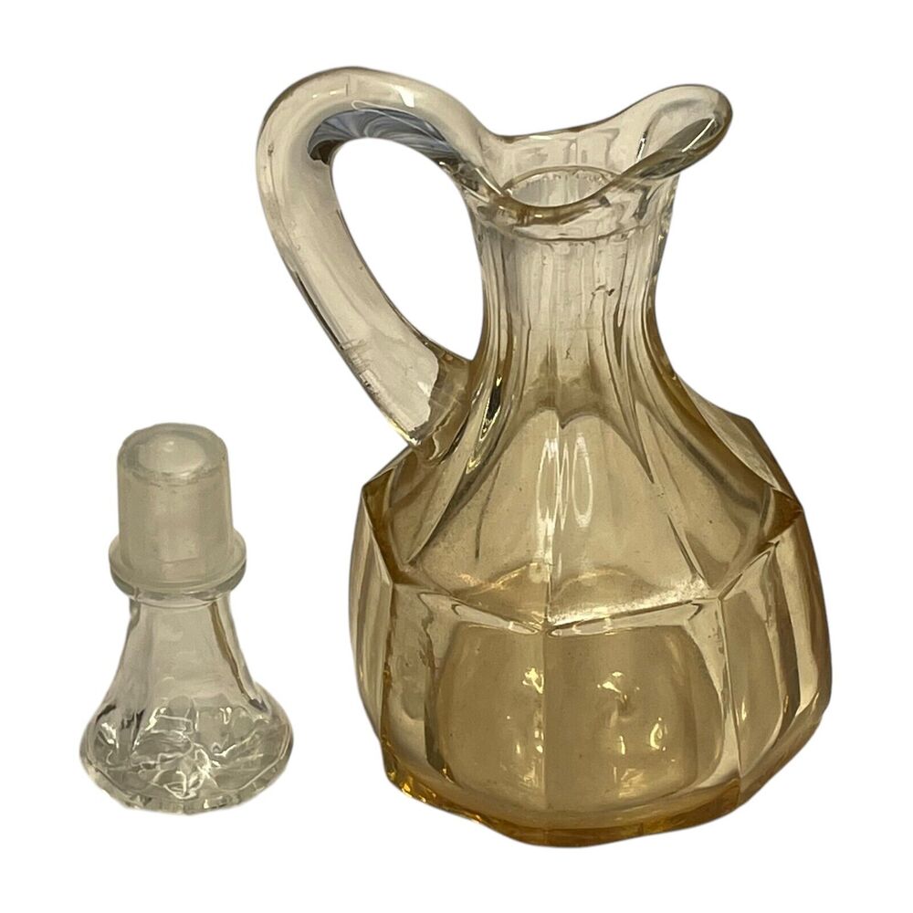 Vtg Brown Heavy Glass Decorative Serveware Handle Cruet with Stopper 6.5" Tall - Picture 7 of 8